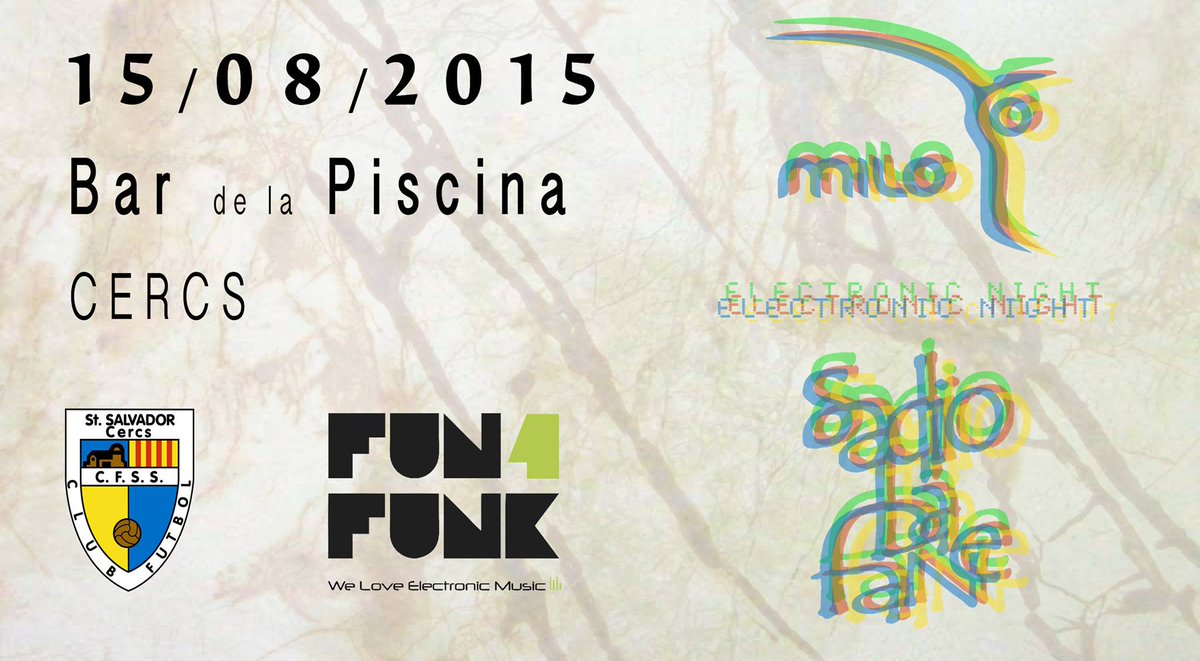 Fun4Funk_live's tweet photo. Aquest dissabte tindrem a SADIO BA FANE i MILO a Sant Jordi de Cercs. IT'S PARTY TIME!!!
#Fun4FunkParty http://t.co/xA4sOm3iUy