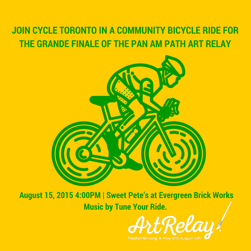 CycleToronto's tweet image. Join us tomorrow to ride the #PanAmPath #ArtRelay to the Grand Finale! Details here: facebook.com/events/1736007…
