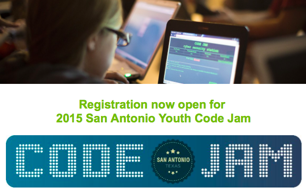 SA2020's tweet photo. Registration is now open for the 2015 Youth Code Jam! #Code #SATX #SACodeJam http://t.co/YGpe601kbr http://t.co/cpAky0XYQD