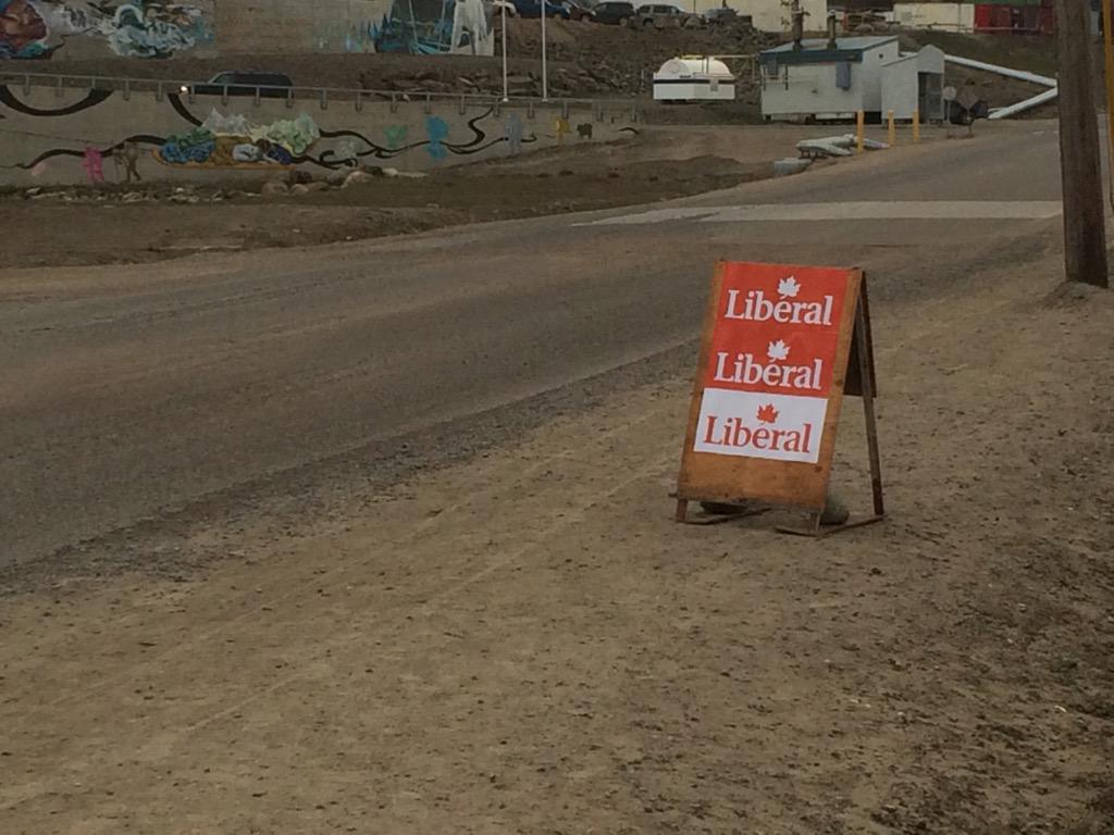 tundratrav_cbc's tweet photo. Harper's surprise stop @CityofIqaluit causes political signs to pop up over night. #cbc #cbcnorth http://t.co/0P5UTVETIb