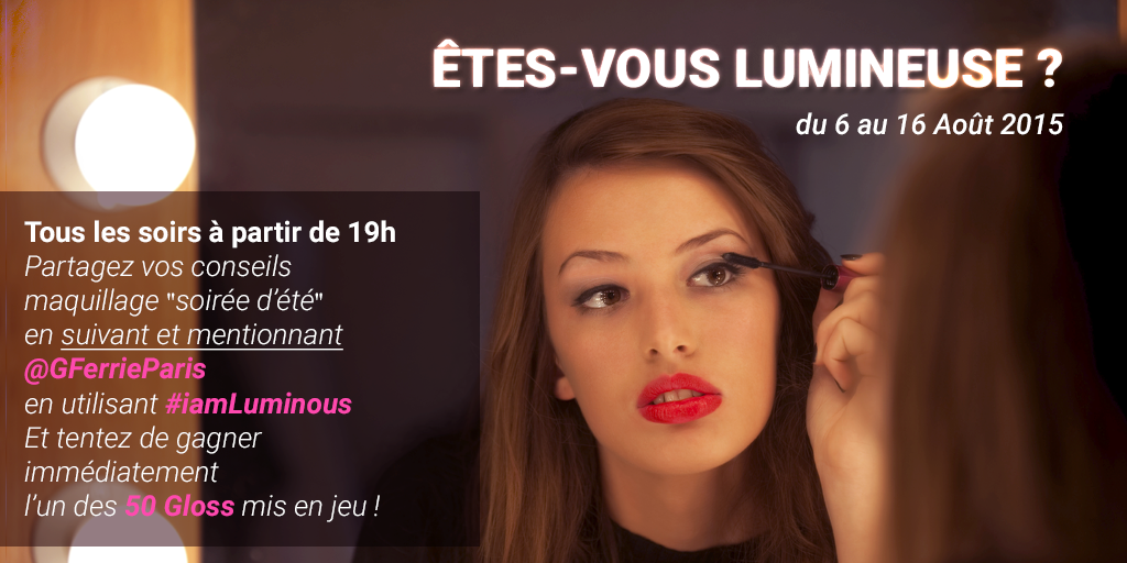 FerrieParis's tweet photo. Et si vous tentiez de gagner un Gloss avec un simple Tweet ? #iamLuminous est de retour à 19h ! http://t.co/S5HVwGUUjg