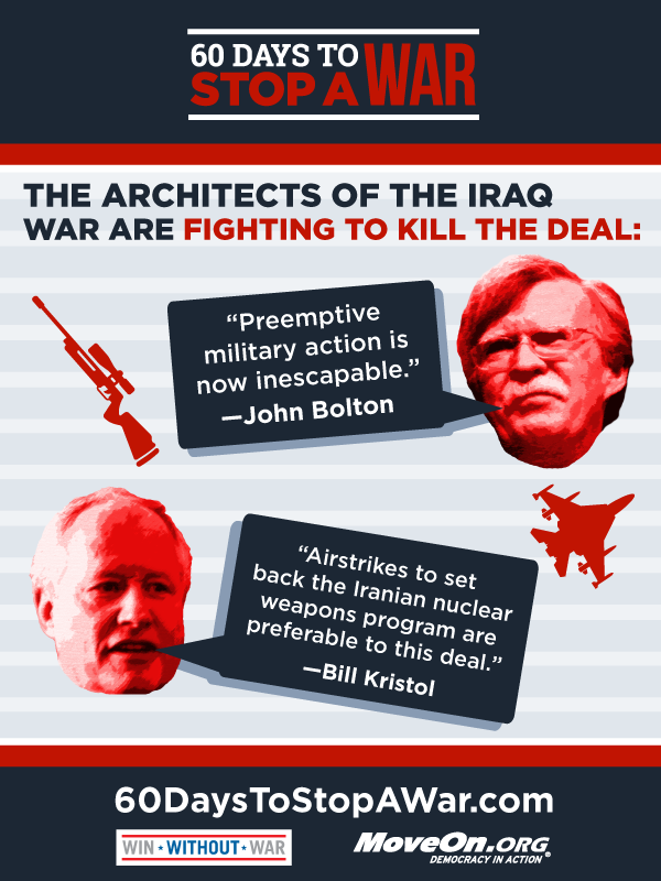 MoveOn's tweet photo. Who's fighting to kill the #IranDeal? The architects of the #IraqWar. But we can stop them: http://t.co/hcfo10nXO4 http://t.co/vcbhDcnObg