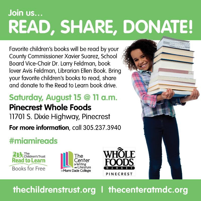Will we see you tomorrow at @wfmflorida in Pinecrest? Don't forget to bring books to donate to #ReadtoLearn!