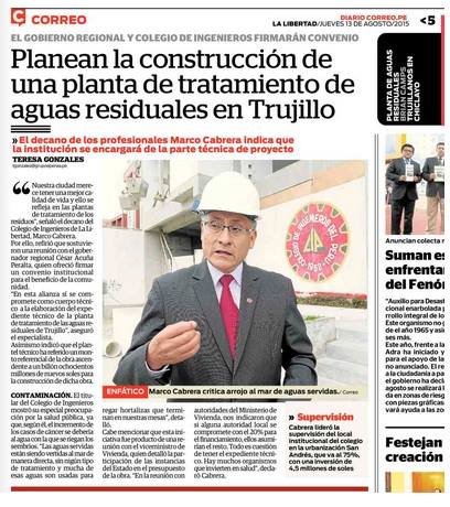 El CIP - CDLL elaborará un proyecto para la construcción de una Planta de Tratamiento de Aguas Residuales en Trujillo