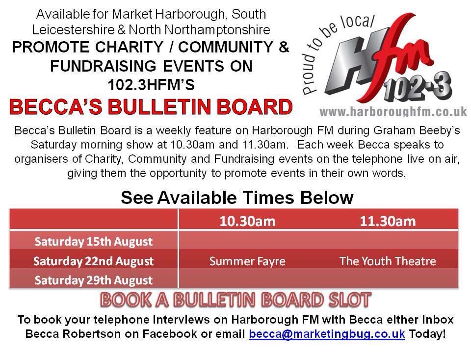 BBeccaRobertson's tweet photo. Helping promote Charity /Community /Fundraising events via Becca's Bulletin Board - Pls share my poster #Harborough http://t.co/dwzs8s1oqz
