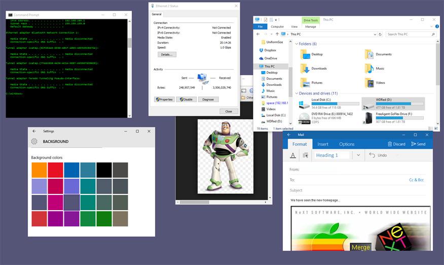 rpernett's tweet image. The borderless look of #Windows10 reminds me of #openstep. What&apos;s old is new again.