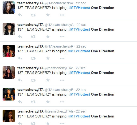 08Wetnicky's tweet photo. TEAM SCHERZY is helping #MTVHottest One Direction http://t.co/Sluq7cp1sa