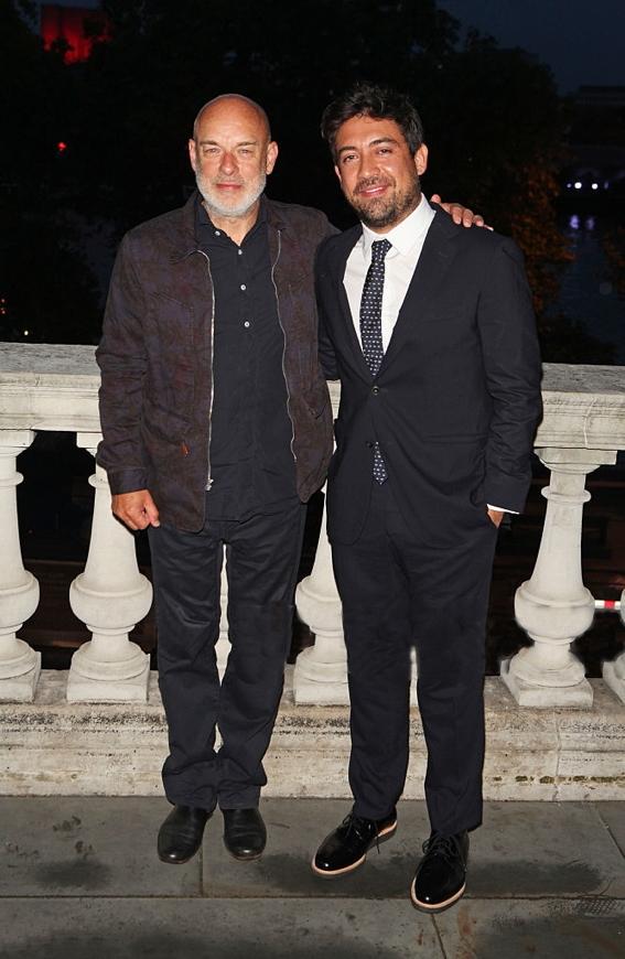 dark_shark's tweet photo. Brian Eno and director of Me &amp; Earl &amp; The Dying Girl, Alfonso Gomez-Rejon, Somerset House, London, August 19, 2015 http://t.co/FvVtlTQ1RG