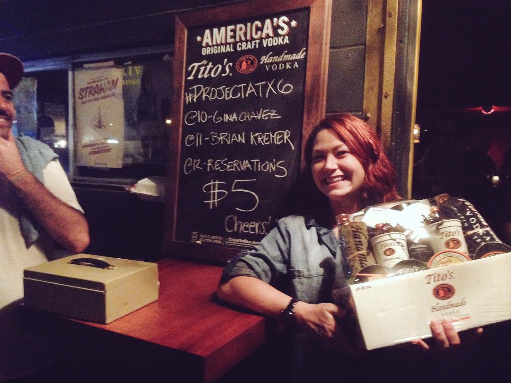 projectatx6's tweet image. Lacey!! Tonight's winner of signed @TitosVodka gift basket. #ATX6 showcase @projectatx6 @StayGoldAustin