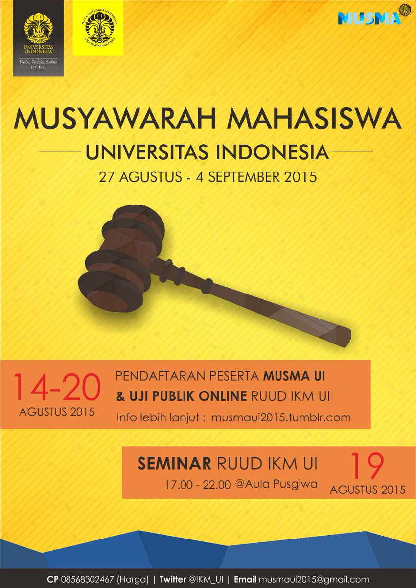 IKM_UI's tweet image. Mari sukseskan salah satu agenda terbesar Mahasiswa UI tahun ini: MUSMA UI 2015.