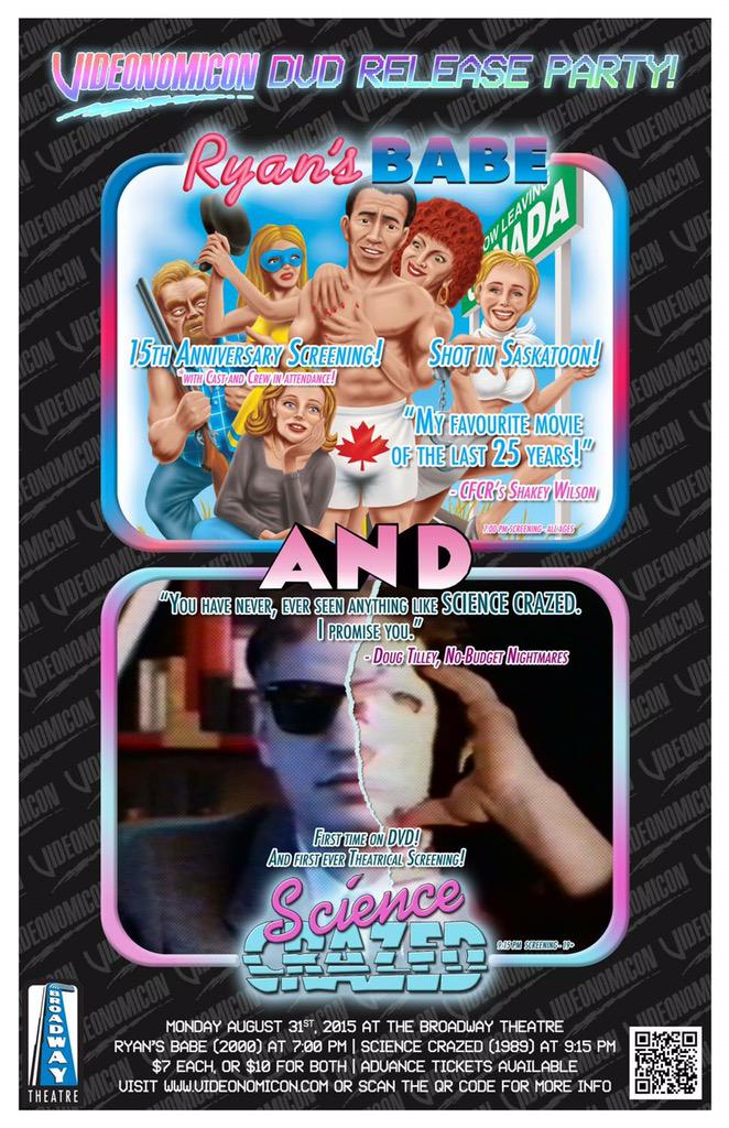 Videonomicon's tweet photo. If you're in #YXE on Aug. 31st, come to our #RyansBabe + #ScienceCrazed DVD Release Party! https://t.co/oBlYw6jTxE http://t.co/3R47n4YzJ4