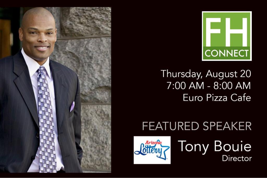 ChamberFh's tweet photo. @AZLottery Director Tony Bouie speak #FHconnect breakfast 8/20. Reg at http://t.co/i8VNCz58Go @europizzacafe @fhazgov http://t.co/MsCWki7USY
