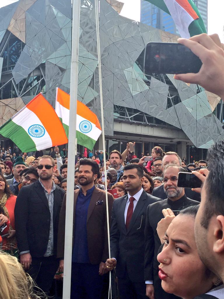 AnilKapoor's tweet photo. What an honour for an Indian Citizen to hoist our National Flag on Independence Day at Federation Square in Melbourne http://t.co/jBte6LoveC