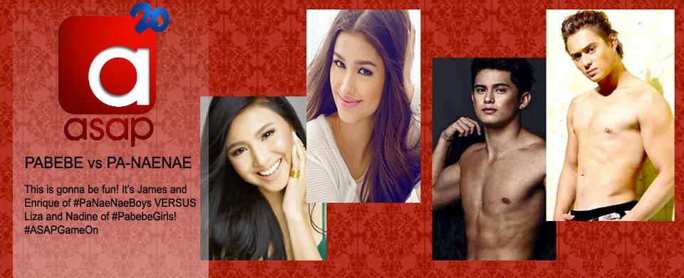 ASAPOfficial's tweet photo. Tuloy ang labanan! Abangan sina Enrique &amp; James of #PaNaeNaeBoys VERSUS Liza &amp; Nadine of #PabebeGirls! #ASAPGameOn http://t.co/Q1DHOWKJCj