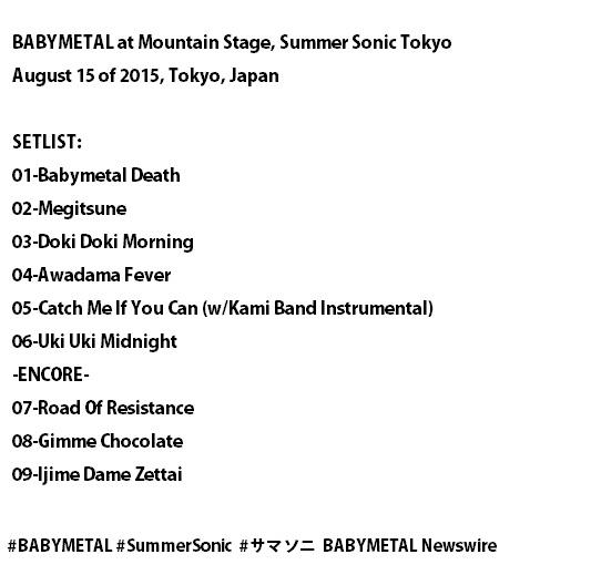 #BABYMETAL Setlist at #SummerSonic #サマソニ #Tokyo  via <a href="/babymetalnews_/">BABYMETAL Newswire</a>