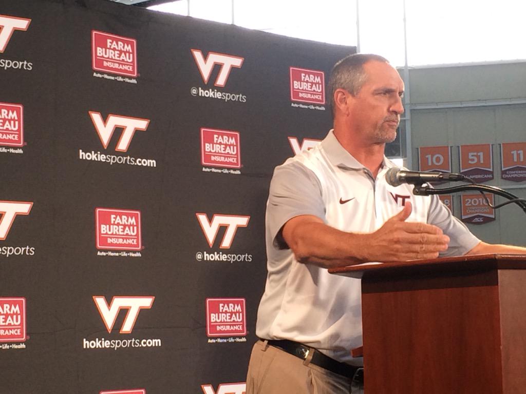HokiesFB's tweet image. &quot;I like this group of guys. They&apos;re working hard &amp;amp; they aim to please. I like this freshman class&quot;

#VTFanDay 
#LPD💼