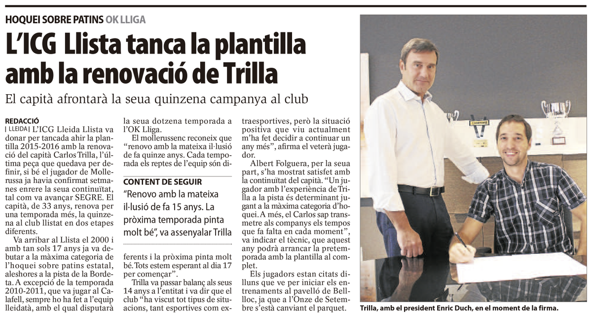 "L’@ICGLleidaLlista tanca la plantilla amb la renovació de <a href="/CTrilla/">Carlos Trilla</a>": ow.ly/QW0Pv (via <a href="/SEGREcom/">SEGRE</a>) #OKlliga