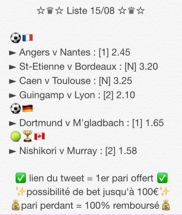 FDP_Pronos's tweet image. ☆♛☆ 15/08 ☆♛☆

♻️RT♻️+ DM = ticket du jour ⚠️

1er pari offert à l'inscription 💰👌🏽
► winamax.fr/landing/landin…