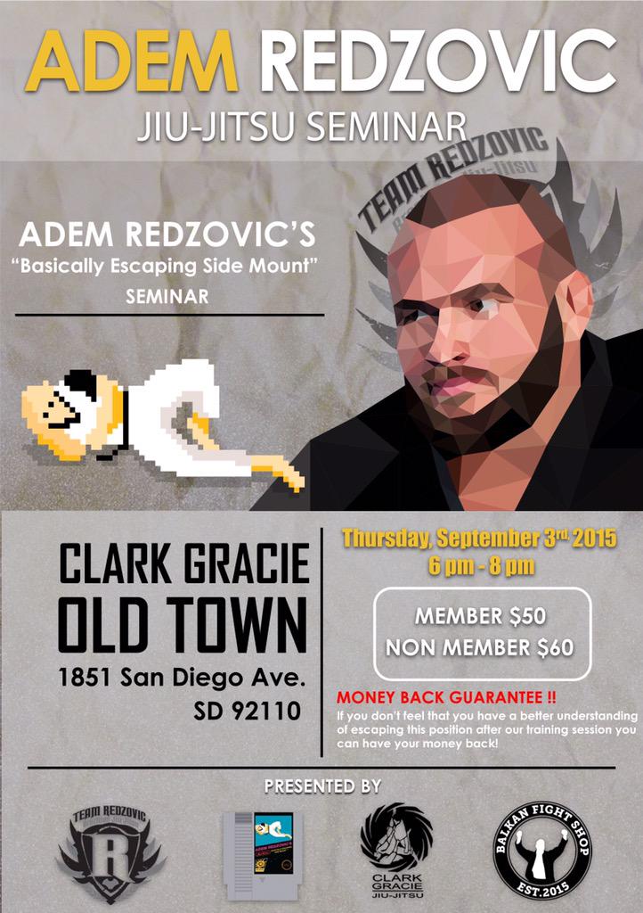 AdemRedzovic's tweet photo. Teaching a "basically escaping side mount" seminar @ the world famous @clarkgracie academy sept 3rd #sandiegobjj #bjj http://t.co/7IwRTrjZp7