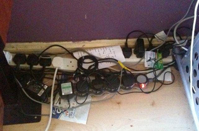 CFOAfire's tweet image. Don't overload sockets; it poses a real fire risk. This person had 14 things plugged into just one socket! @BedsFire