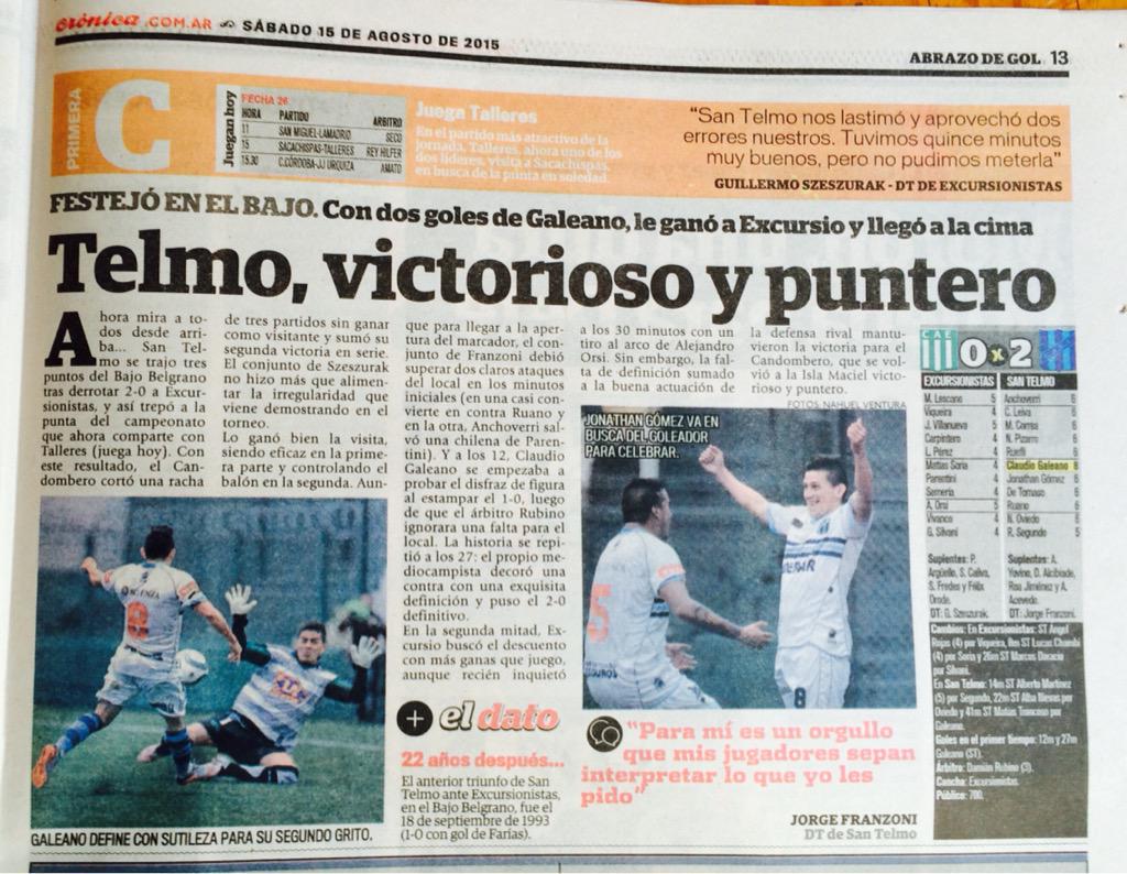 clubsantelmo's tweet photo. Así vio la victoria de Telmo ante Excursio el Diario Crónica @cronicaweb @RFioravanti @FlavioGiai http://t.co/ZQAaueHA28