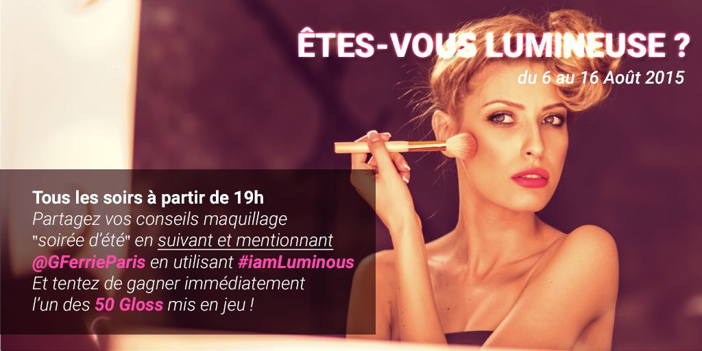 FerrieParis's tweet photo. Tic Tac Tic, l'horloge approche de 19h preparez vos Tweets #iamLuminous et tentez de gagner un Gloss ! http://t.co/gIqlpnFDSs