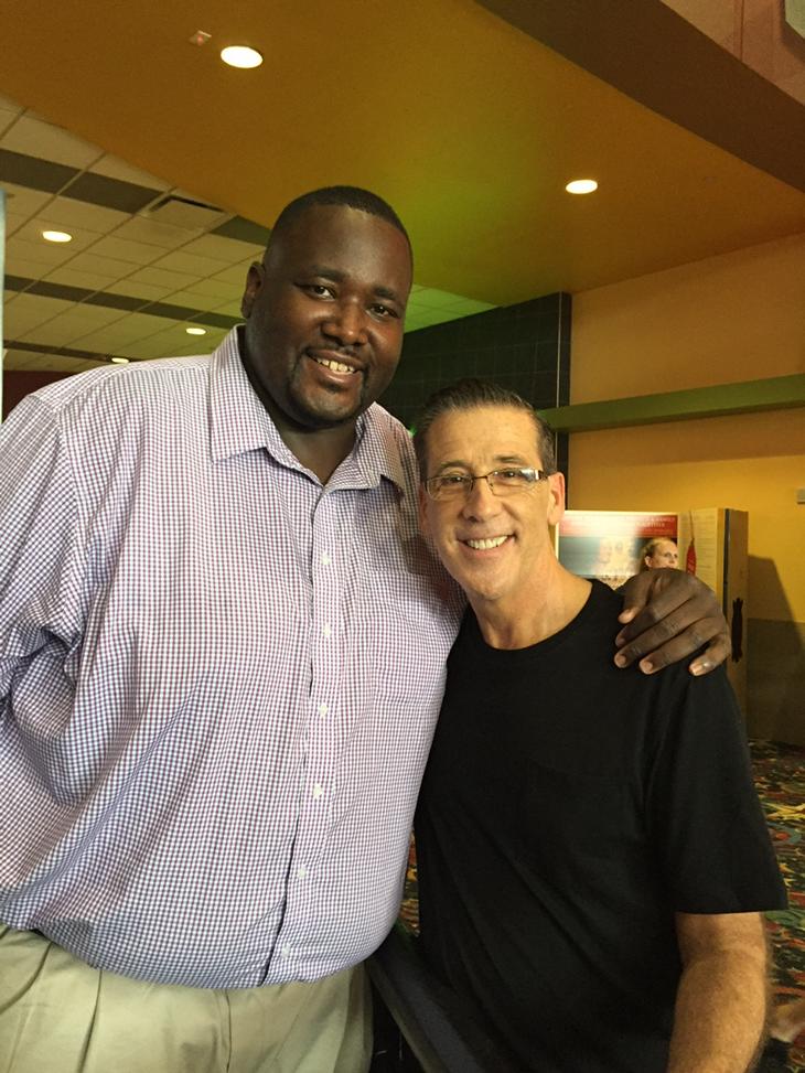 Quinton Aaron from the movie Blindside at our Back To School Outreach today. Happy Birthday Quinton 