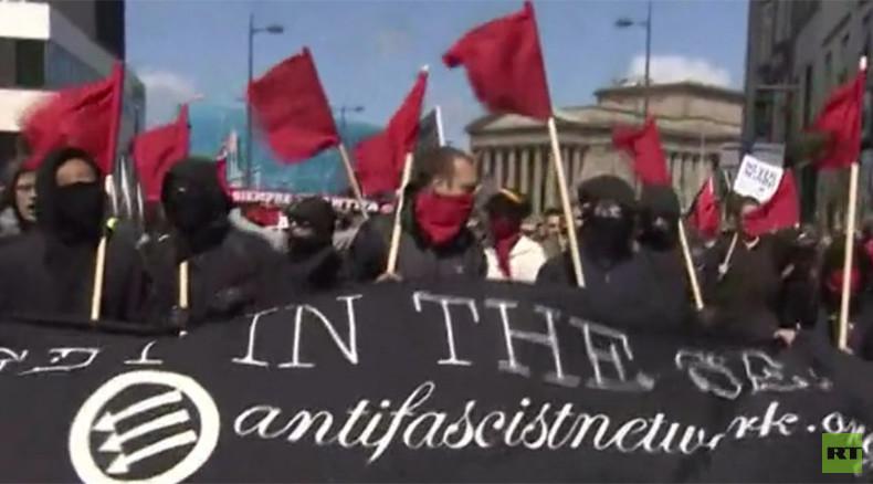 RT_com's tweet photo. Anti-fascists foil neo-Nazi march in Liverpool, several arrests made http://t.co/bBdzW0daW0 http://t.co/26U7yPQlGm