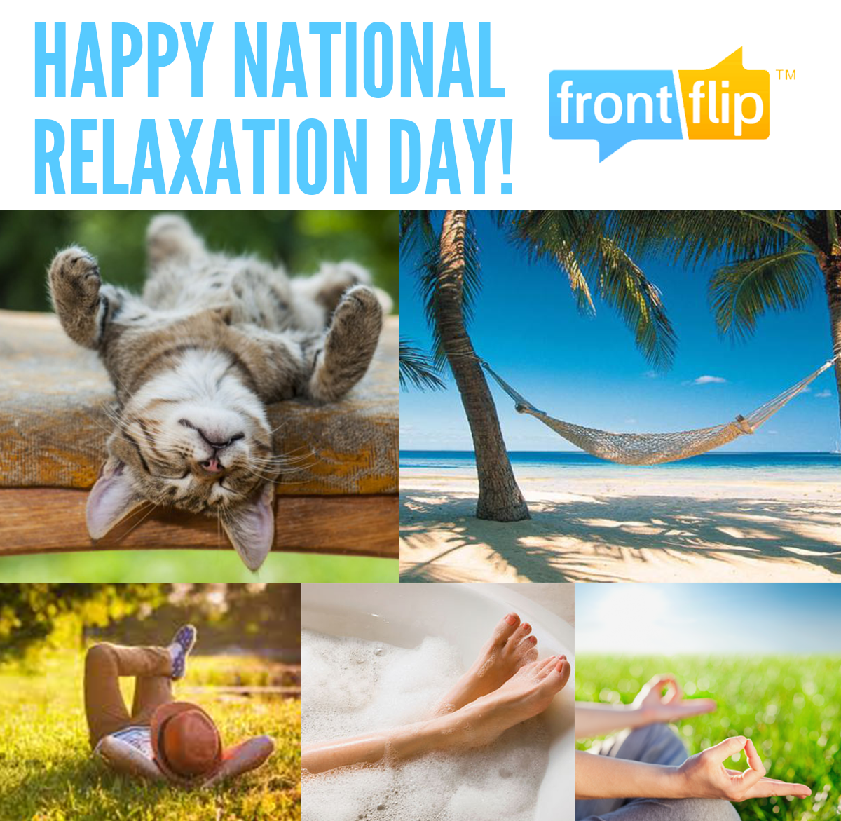 FrontFlip's tweet photo. It's #NationalRelaxationDay! Take it easy today &amp; play to win great deals on @FrontFlip! http://t.co/dPrTHDK90w http://t.co/WWhC8EKhyC