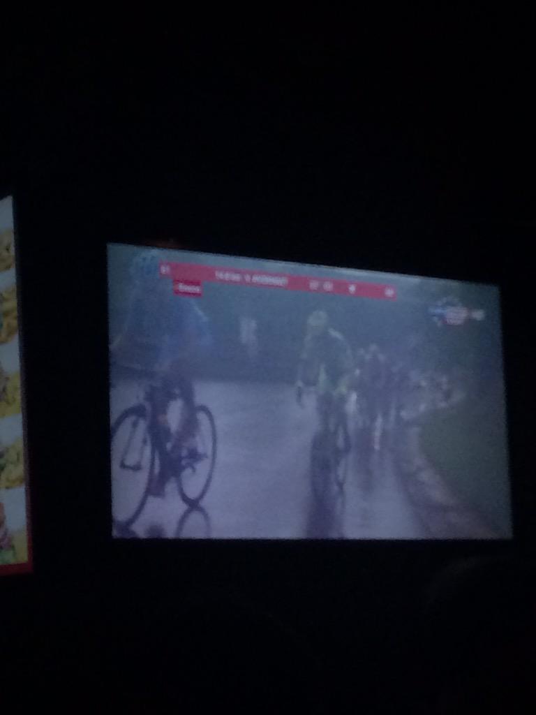 OleWaale's tweet photo. A local nightclub in Kristiansand(norway) shows reprise of the stage win of @Tim_Wellens in @EnecoTour @Lotto_Soudal http://t.co/nWi1UlsPYq