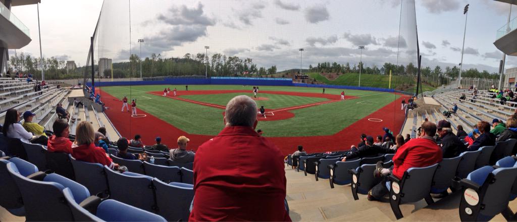 rvthomasart's tweet image. The view from here. Pitching change, SK vs BC. #wcsg2015 @shellplace #ymm @2015WoodBuffalo @DThomasBouchier