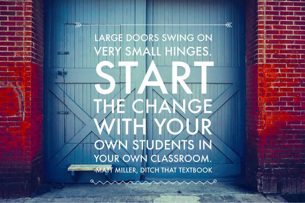 Large doors swing on very small hinges. Start your change now... via <a href="/jmattmiller/">Matt Miller 🗑️</a> #edchat #leadership