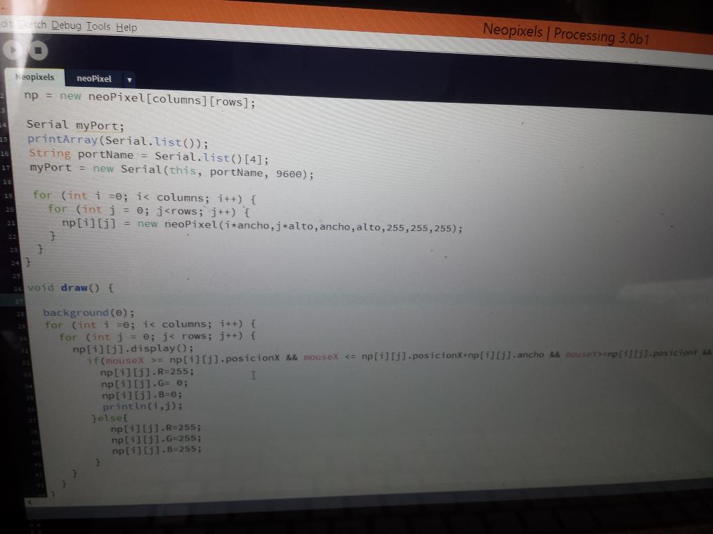 MrHofflich's tweet image. Finally!! The bug for the serial port has been fixed. Creating some code for #neopixels using #processing3 #Arduino