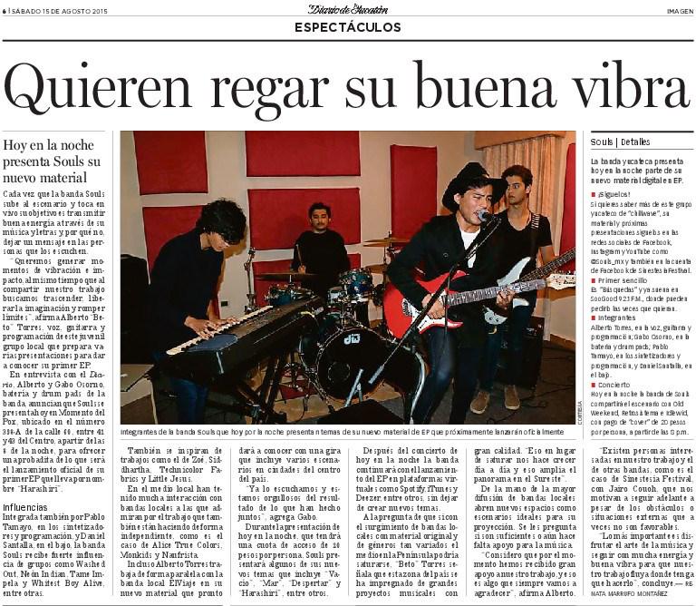 RenataMarrufo's tweet photo. Versión impresa @DYImagen de @DiariodeYucatan con la entrevista a @Souls_MX  @ssinestesia @JaiiroBiicks @GaboOsorno http://t.co/YtRSbbXp6P