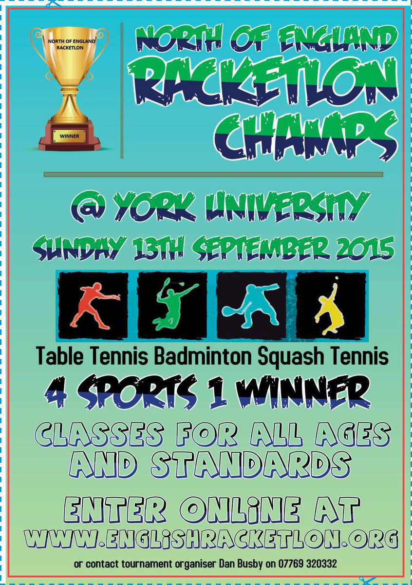 North of England Racketlon Champs at York Uni on 13th September yorkribadminton.wordpress.com/2015/08/15/nor…