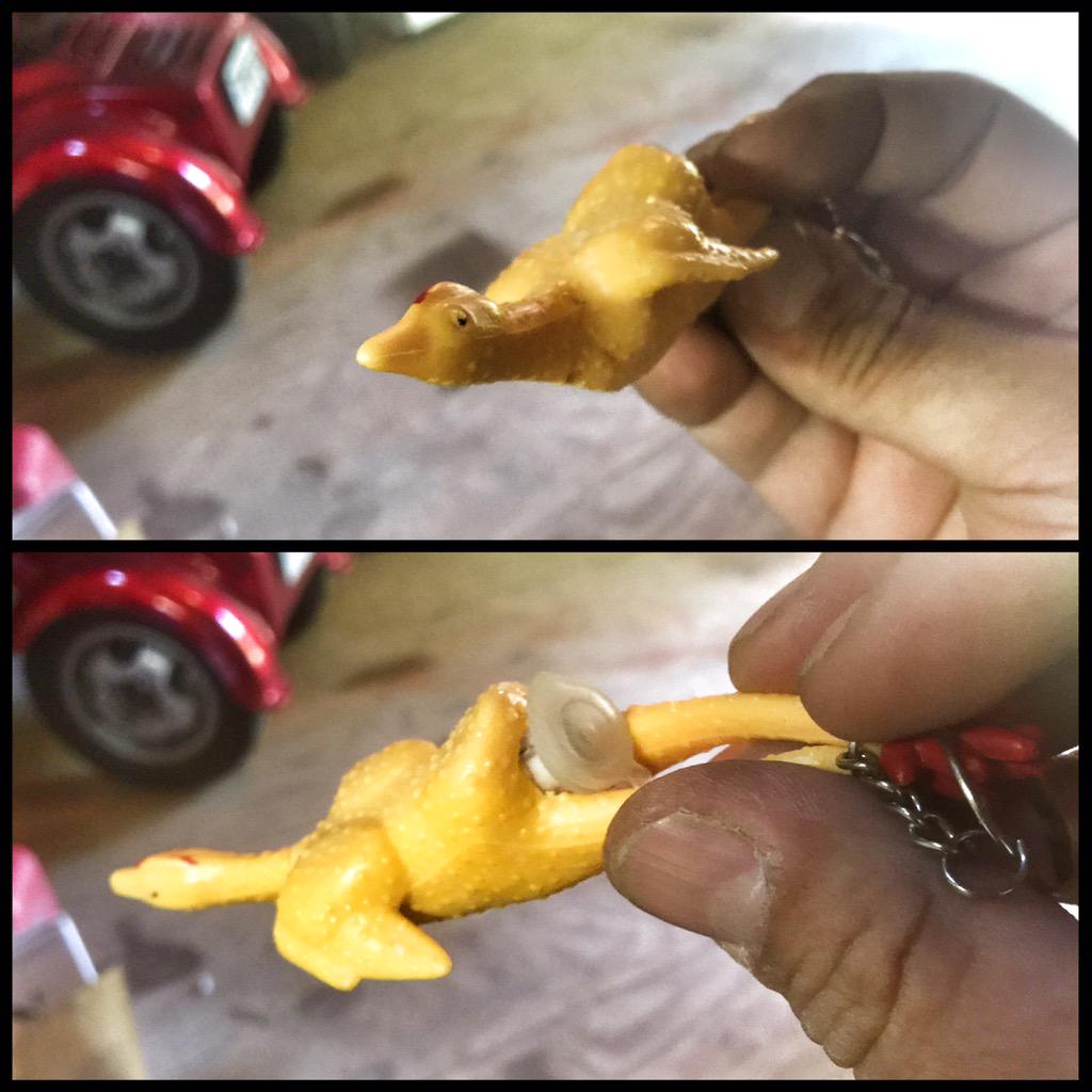 MSGeocaching's tweet photo. When you have to explain to your wife why you're drilling a hole in a chicken's ass. #geocachingproblems #geocaching http://t.co/1iJ08vPQok