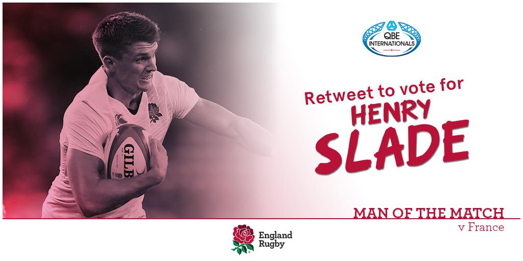 EnglandRugby's tweet image. Retweet to vote for  @Sladey_10   as your @qberugby Fans' Man of the Match against France #carrythemhome 🌹