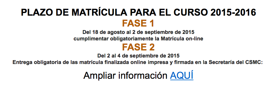 CSM_Canarias's tweet photo. Plazo de matrícula curso 2015-2016 http://t.co/Y5babGCDUv @EducacionCan #CSMCGC #CSMCTF http://t.co/eoQeyo9JdP