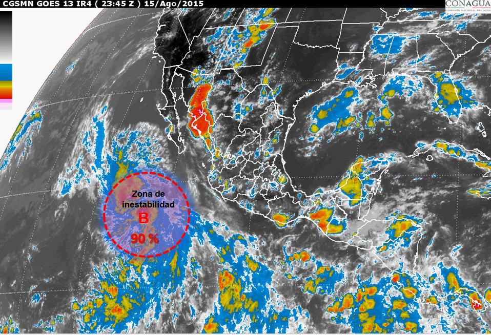 #ZonadeInestabilidad con centro de #BajaPresión de 1006 hPa en el #Pacífico presenta 90% de potencial ciclónico.