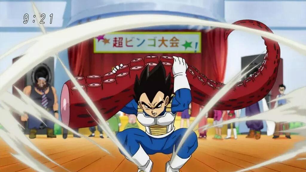 ドラゴンボール超でビンゴ中止するもたこ焼きと顔芸で劇場版を超える笑いを生み出すベジータ王子を御覧ください Togetter