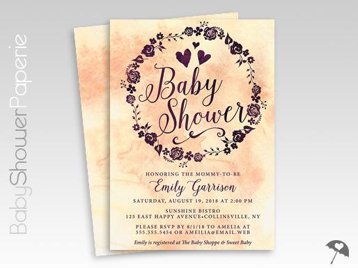 Watercolor Wreath Baby Shower Invitations babyshowerpaperie.com/2015/08/waterc…