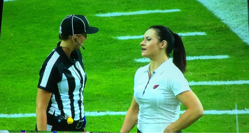 Sarah Thomas and Jen Welter on field before game in AZ tonight. Very cool moment.
