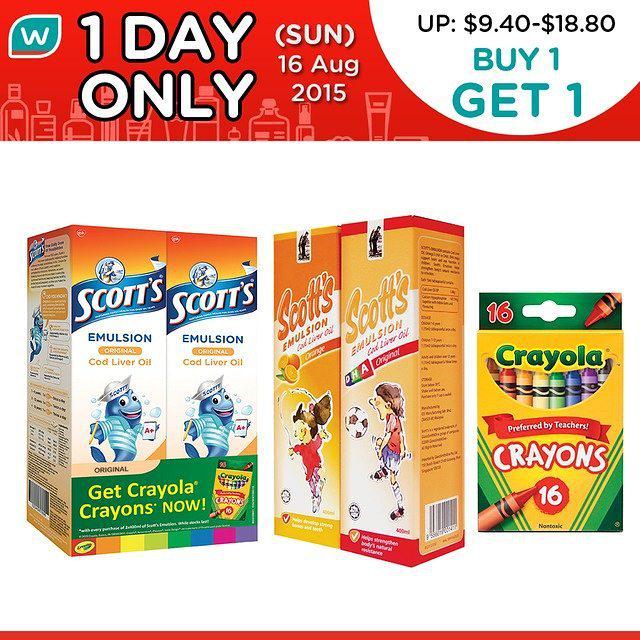 Watsons Singapore 1 Day Deal Buy 1 Get 1 On Scotts Emulsion Regular Orange 400ml 400ml X 2 Crayons Today Watsonssg Http T Co L045kmhg3x