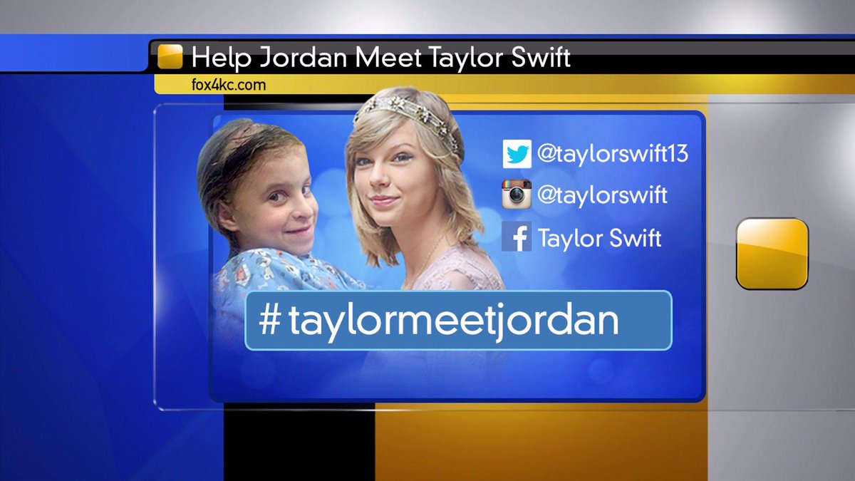 fox4kc's tweet photo. Help Jordan's dream come true by using #TaylorMeetJordan on social media 
DETAILS > > > http://t.co/ZbKKmJ8y9Y http://t.co/1eCQVN2MKU