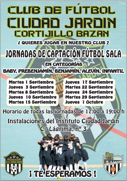 CiudadJardinFS's tweet photo. Y a partir del 1 de septiembre comenzaremos el resto de categorías. http://t.co/rlekHWSaxM