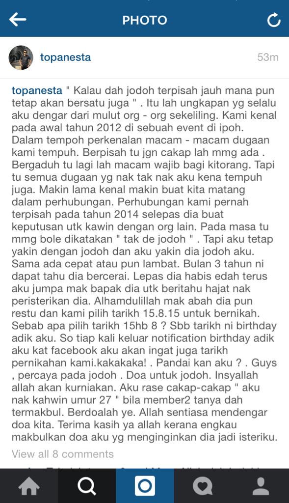 mediamalaysian's tweet photo. Kalau dah jodoh, macam mana pun halangan kalau ade jodoh mesti bersama, jodoh tu rahsia Allah. Percaya padaNya. 💕 http://t.co/4T5YXNMpzn