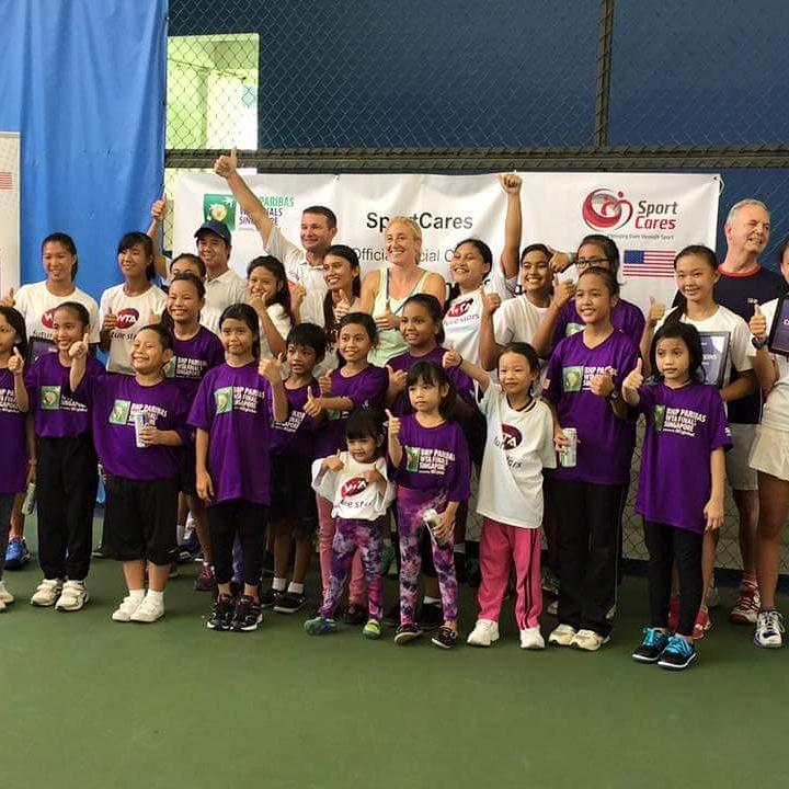 SportCares's tweet photo. Awesome tennis clinic this pm with #WTA and US Embassy today for our #LoveSingapore kids. #WTAFINAL #redwhitebluedot http://t.co/ap9VRawFzw