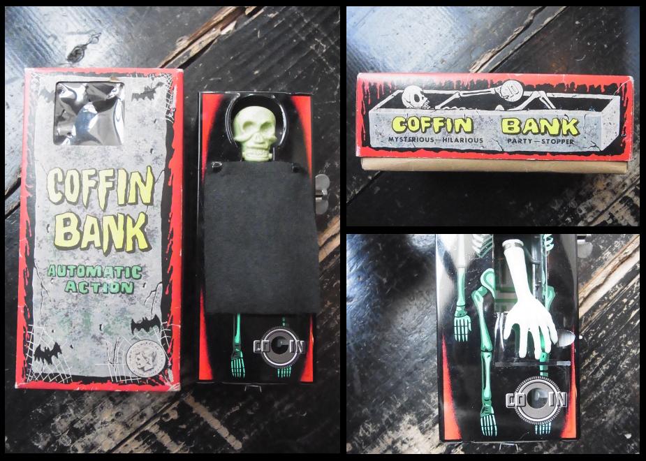 60年代 日本製 コフィンバンク 60年代位の棺桶型の貯金箱 ゼンマイを