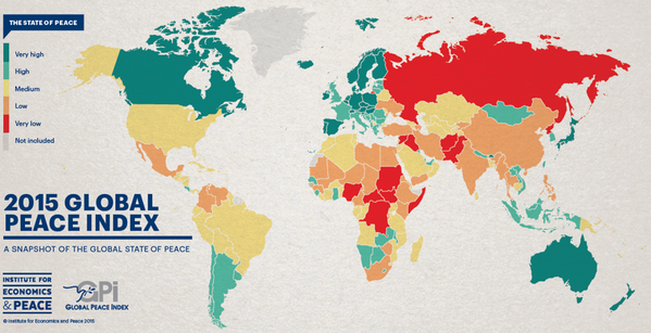 conradhackett's tweet photo. Most peaceful
1 Iceland
2 Denmark
7 Canada
9 Australia
39 UK
94 US
135 Turkey
143 India

http://t.co/kNUOLIdUyH http://t.co/v0XcwahFLf