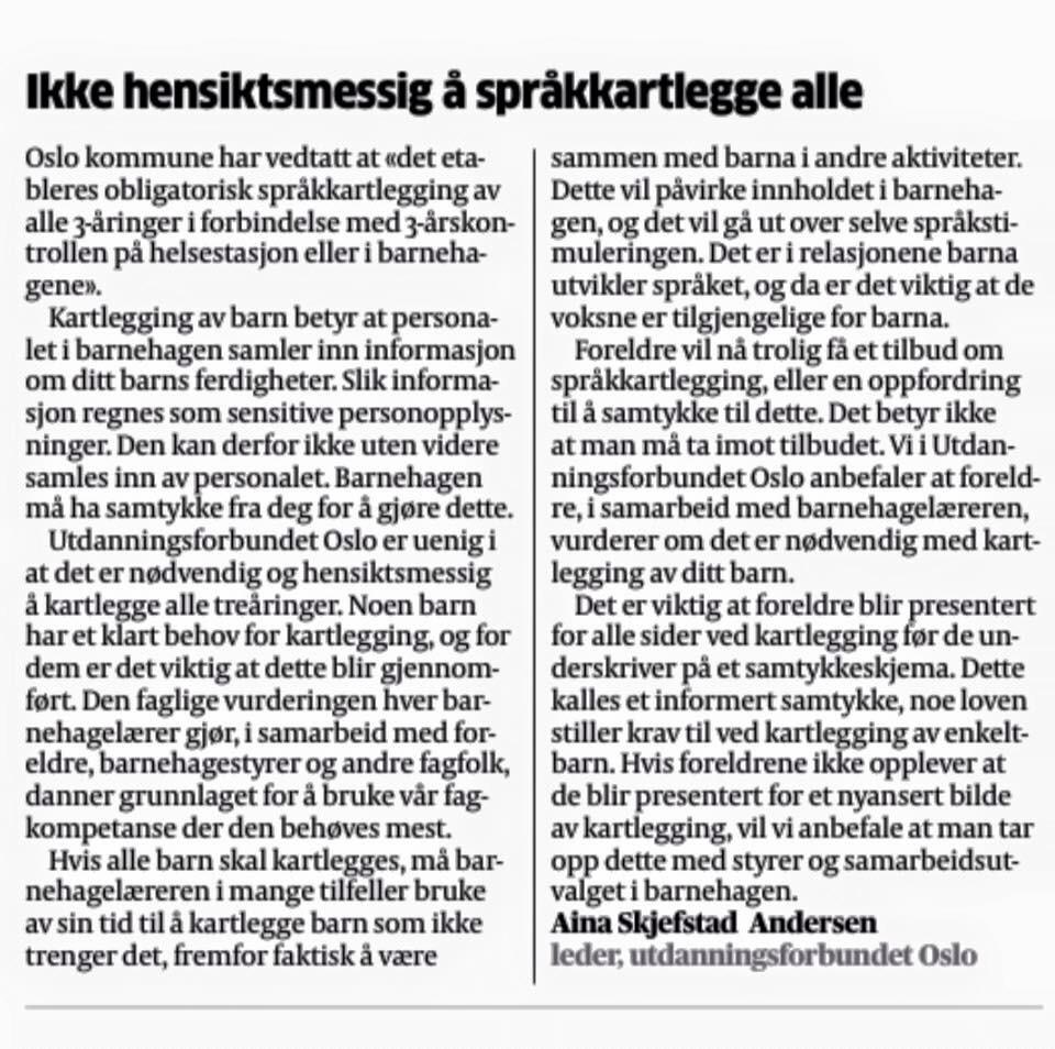 Hildis4's tweet photo. Oppfordring til foreldre med barn i Oslobarnehagen fra @AinaAnder leder i @udfoslo Ingen skam å snu @AnnikenHauglie http://t.co/G7ZqjCS8le